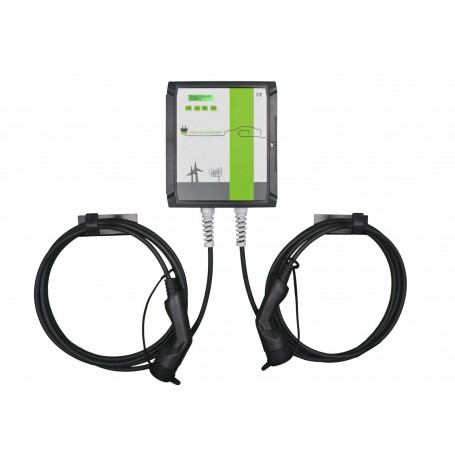 Cargador Wallbox Policharger 32A Tipo 2 monofásico dos mangueras CON CABLE Y ESPACIO PARA LAS PROTECCIONES (PRO-DBLT2)