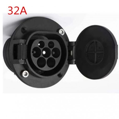 Conector para EV Tipo 2 segun norma IEC 62196 hasta 32A monofásico (lado Coche eléctrico) con 4 puntos de fijación